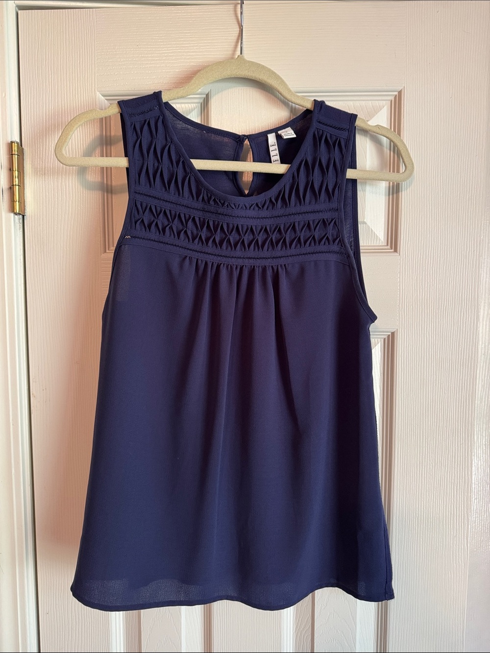 Elle Navy Sleeveless Smocked Yoke Camisole